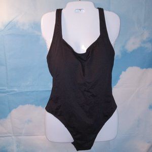 Black TACTEL athletic racerback one-piece training rash guard swimsuit 2XL NEW